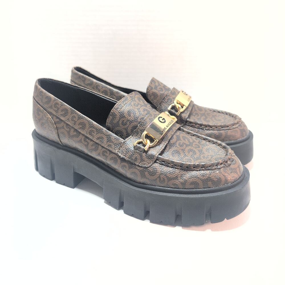 Guess GBG Los Angeles Collie Chunky Heel T Bar Loafers Faux Leather Women's 7.5